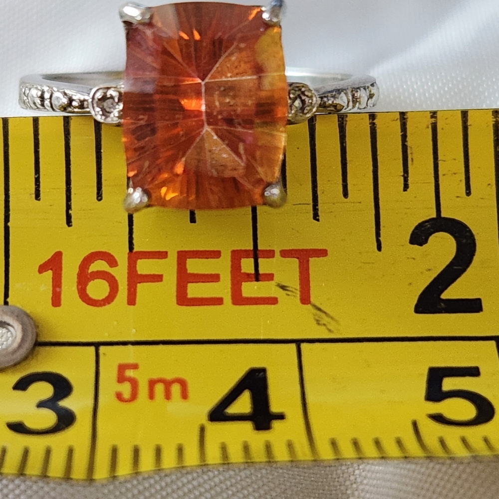 Source Unknown Silver Ring With Orange Gemstone - image 4